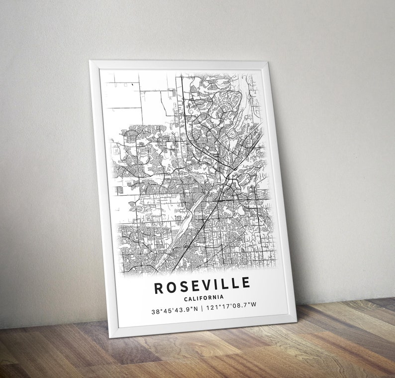 Printable Map of Roseville, California, USA with Street Names Instant Download City Map Travel Gift City Poster Road Map Print image 5