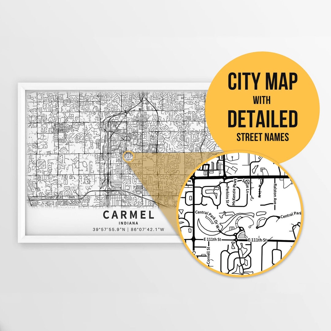 Printable Map of Carmel, Indiana, USA With Street Names Instant 