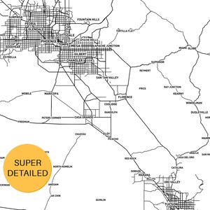 Printable Map of Arizona With City Names and Roads - Instant Download \ Road Map \ Gift Idea ...
