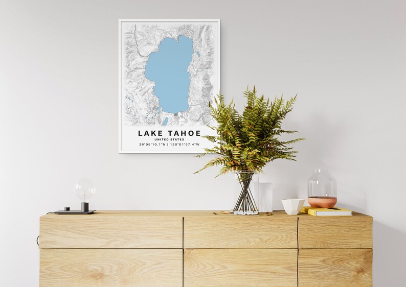 Printable Map of Lake Tahoe California USA Instant Download Etsy