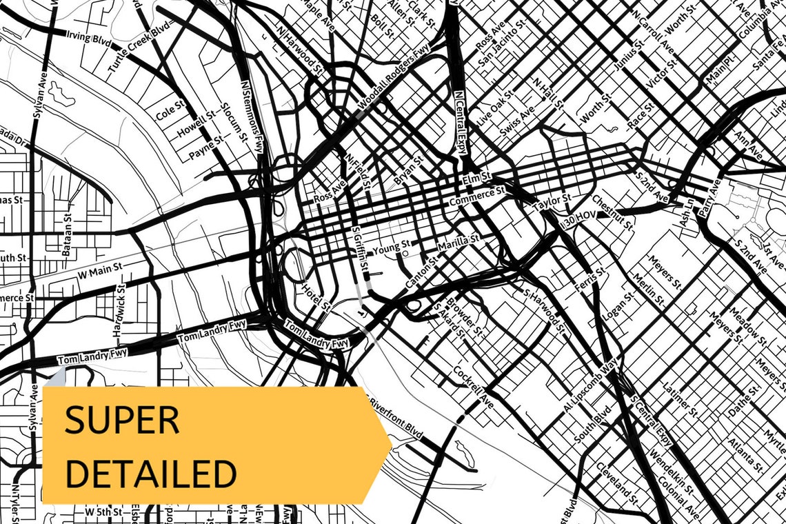 Printable Map of Dallas TX Texas United States with street | Etsy