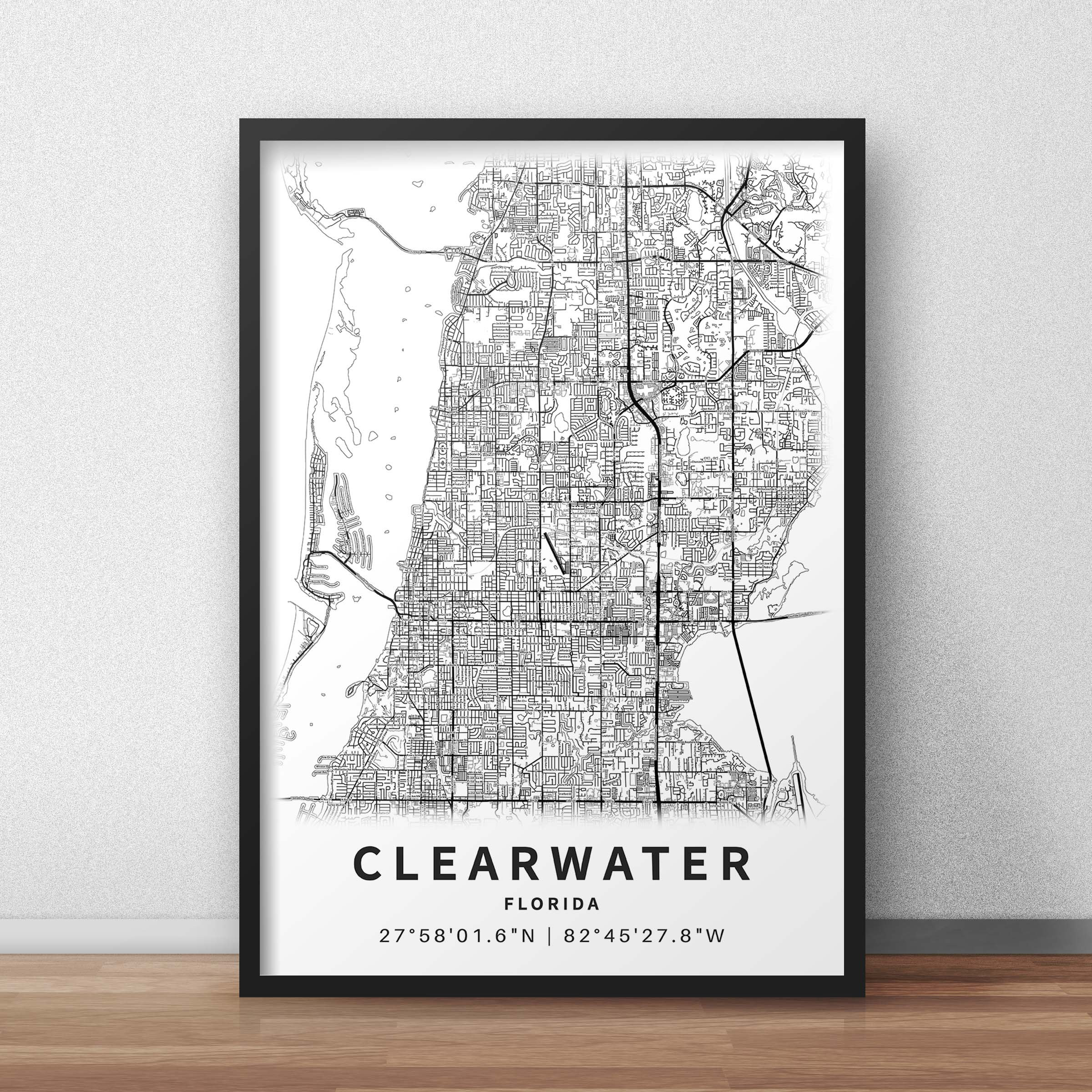 Printable Map of Clearwater Florida FL United States With Etsy
