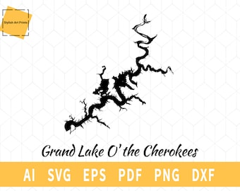 グランド・レイク・オザ・チェロキーズ地図 SVG、オクラホマ地図ベクターファイル - インスタントダウンロード \ 切り取り \ 湖のシルエット \ 商用ライセンス