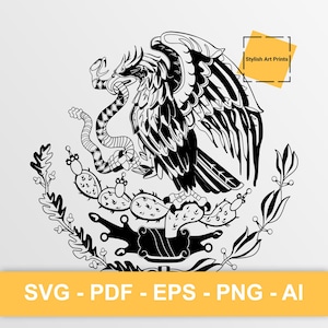 Armoiries du Mexique, Mexique Vector Clipart - SVG \ PNG \ PDF \ Téléchargement instantané \ Découpe \ Signe de l'État \ Drapeau \ Emblème du Mexique \ Écusson du Mexique