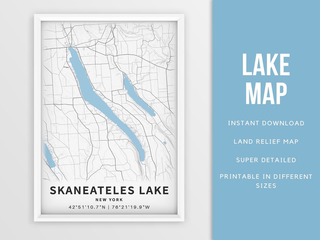 Printable Map of Skaneateles Lake New York United States Etsy