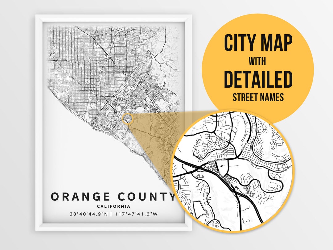 Printable Map of Orange County California United States With Etsy