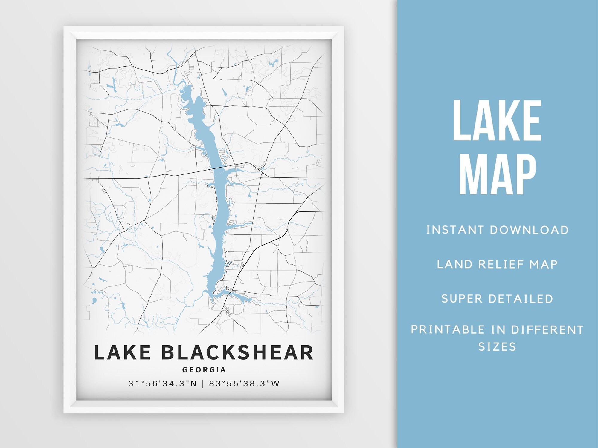 Printable Map of Lake Blackshear Georgia United States - Etsy