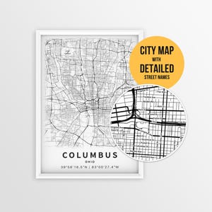 Columbus Ohio Map Poster, Printable Franklin County Road Map with Street Names (Instant Download)