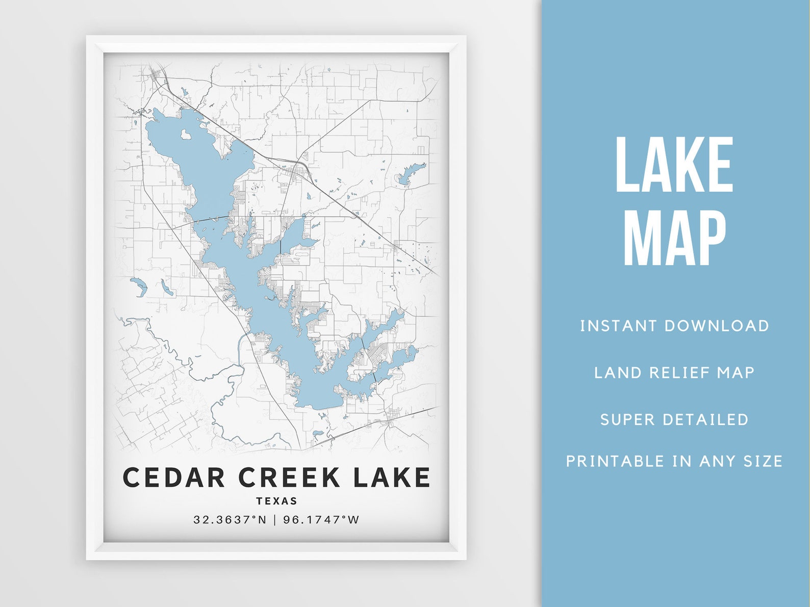 Printable Map of Cedar Creek Lake Texas United States Etsy
