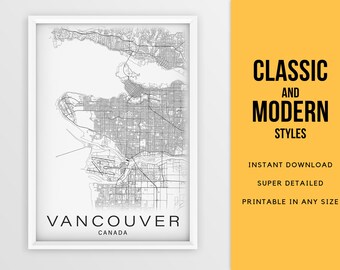 Vancouver City Map Printable, Street Map Art, Vancouver Map Print ...