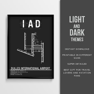 IAD Washington Dulles International Airport Poster - Instant Download \ Luchthavenkaart \ Cadeauidee \ Wall Art \ Afdrukbaar \ Virginia Travel