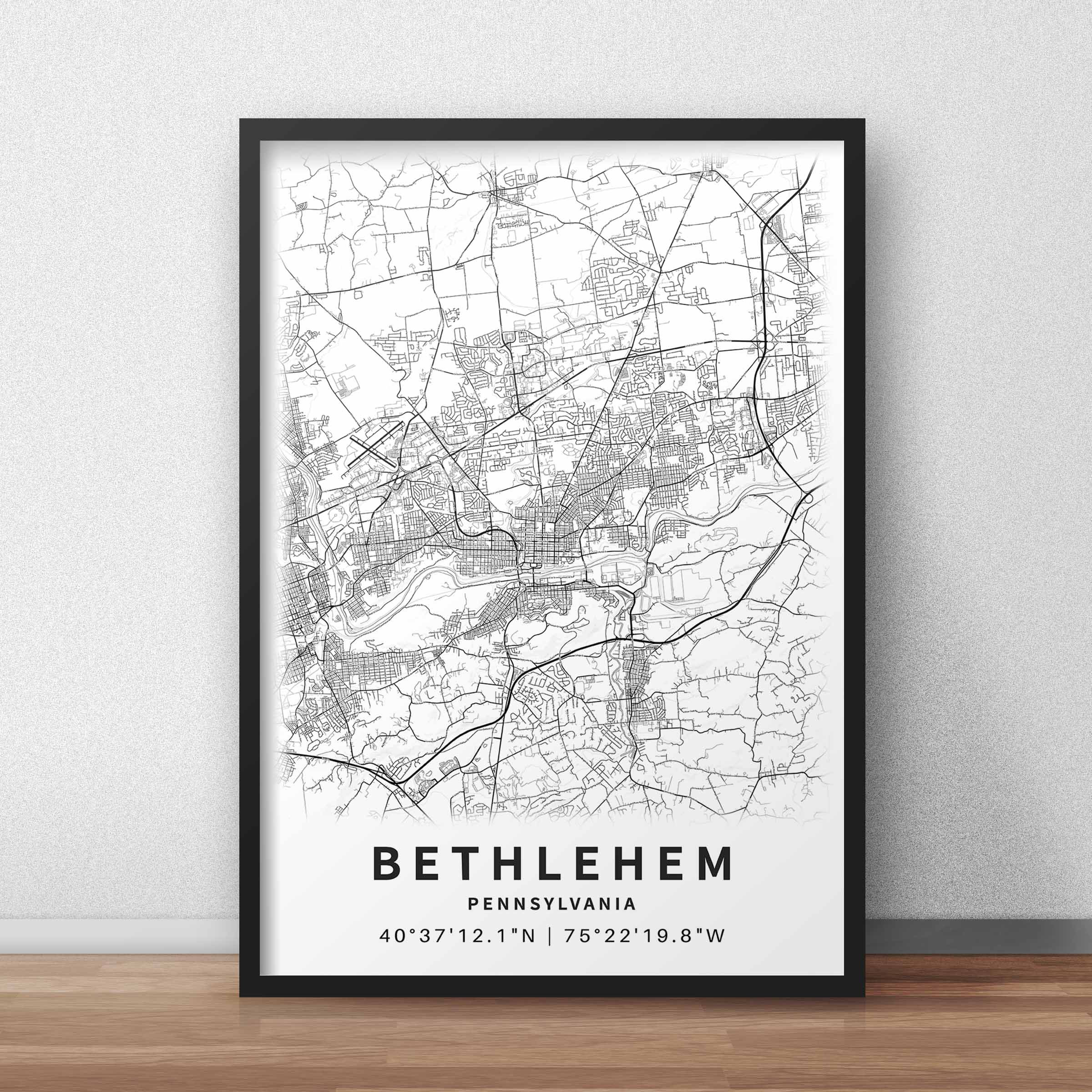 Printable Map of Bethlehem Pennsylvania PA United States Etsy