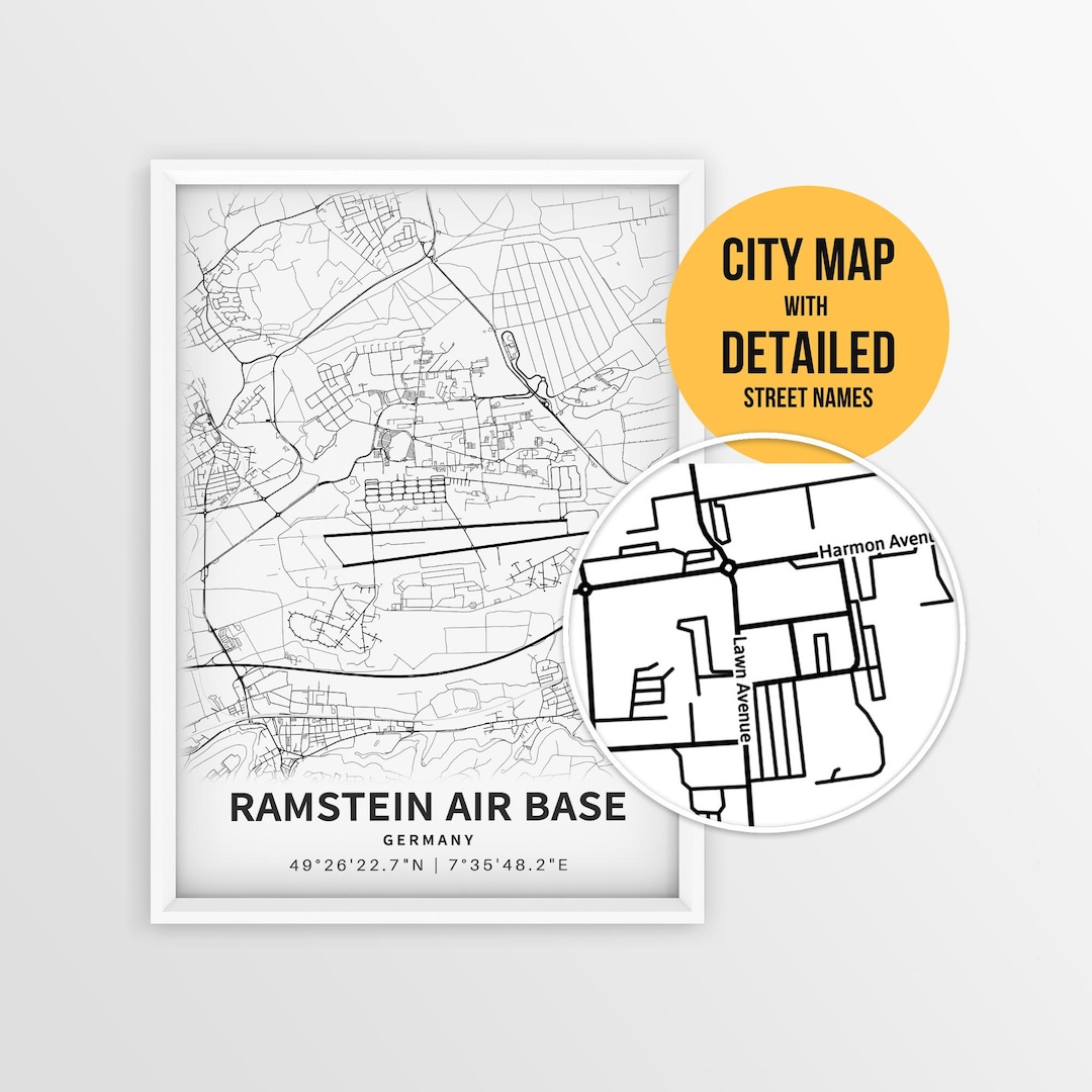 Ramstein Air Base Map Poster, Germany Map With Street Names (instant ...