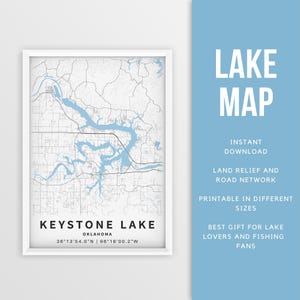 Mapa imprimible de Keystone Lake, Oklahoma, Texas - Descarga instantánea \ Mapa del lago \ Póster de mapa \ Decoración de casas junto al lago \ Vida en el lago \ Pesca \ Navegación