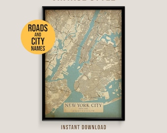 1938年ニューヨーク市地図プリント｜ニューヨーク市絵ポスター
