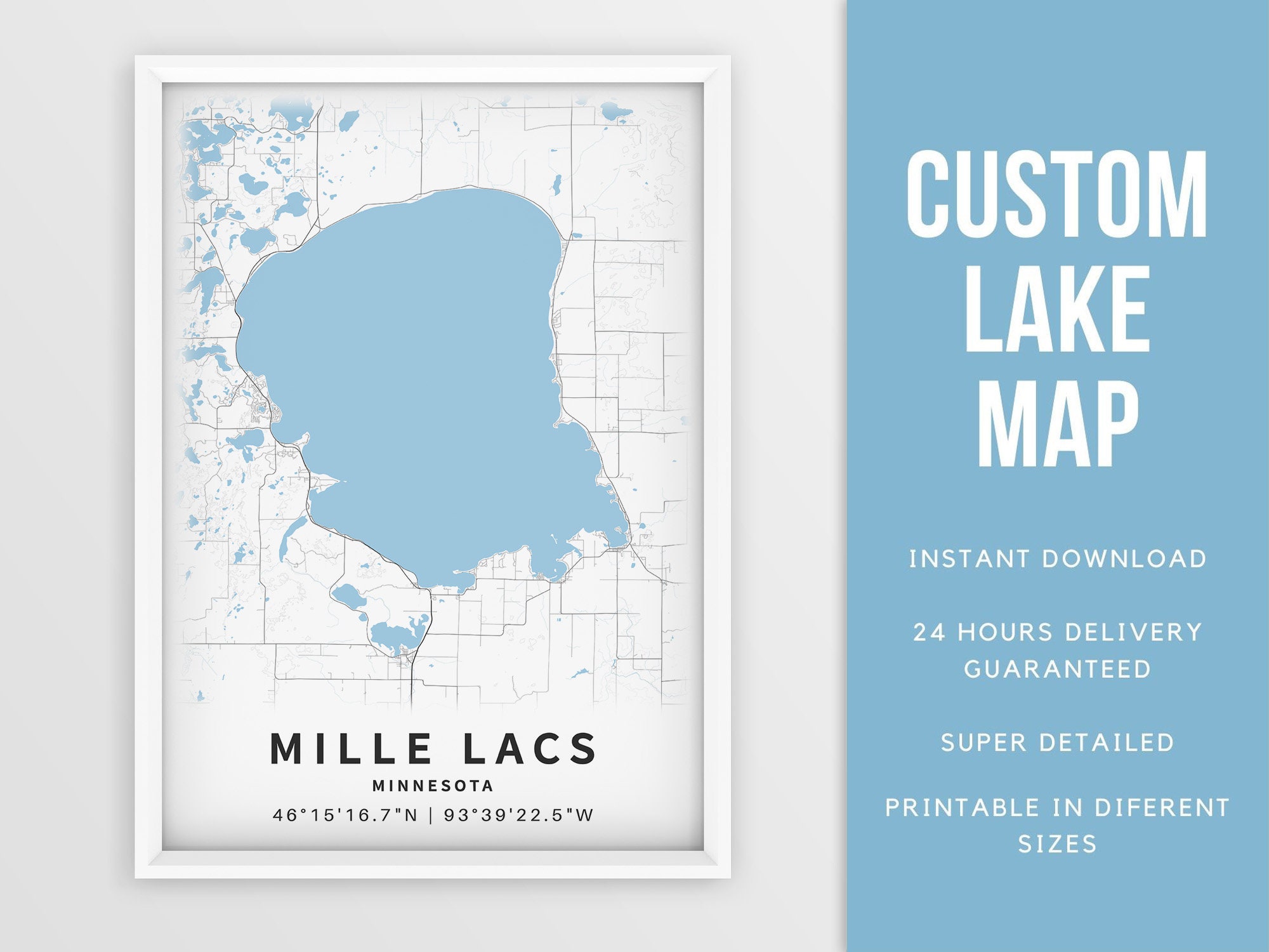 Printable Map of Mille Lacs Lake - Il Fullxfull.3185809163 Mkdk