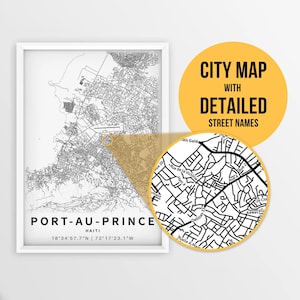 Printable Map of Port-au-Prince, Haiti with Street Names - Instant Download \ City Map \ Travel Gift \ City Poster \ Road Map Print