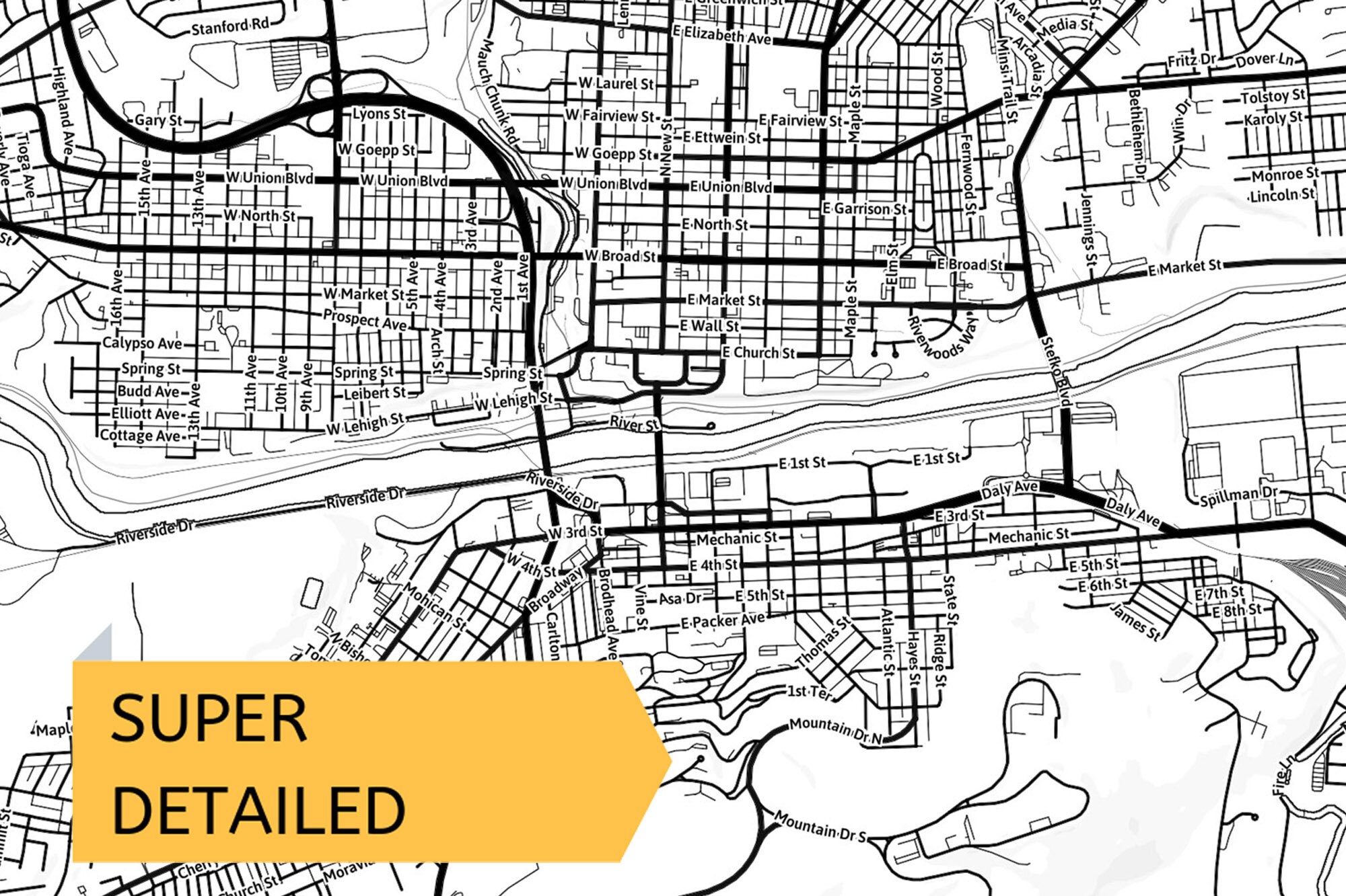 Printable Map of Bethlehem Pennsylvania PA United States Etsy