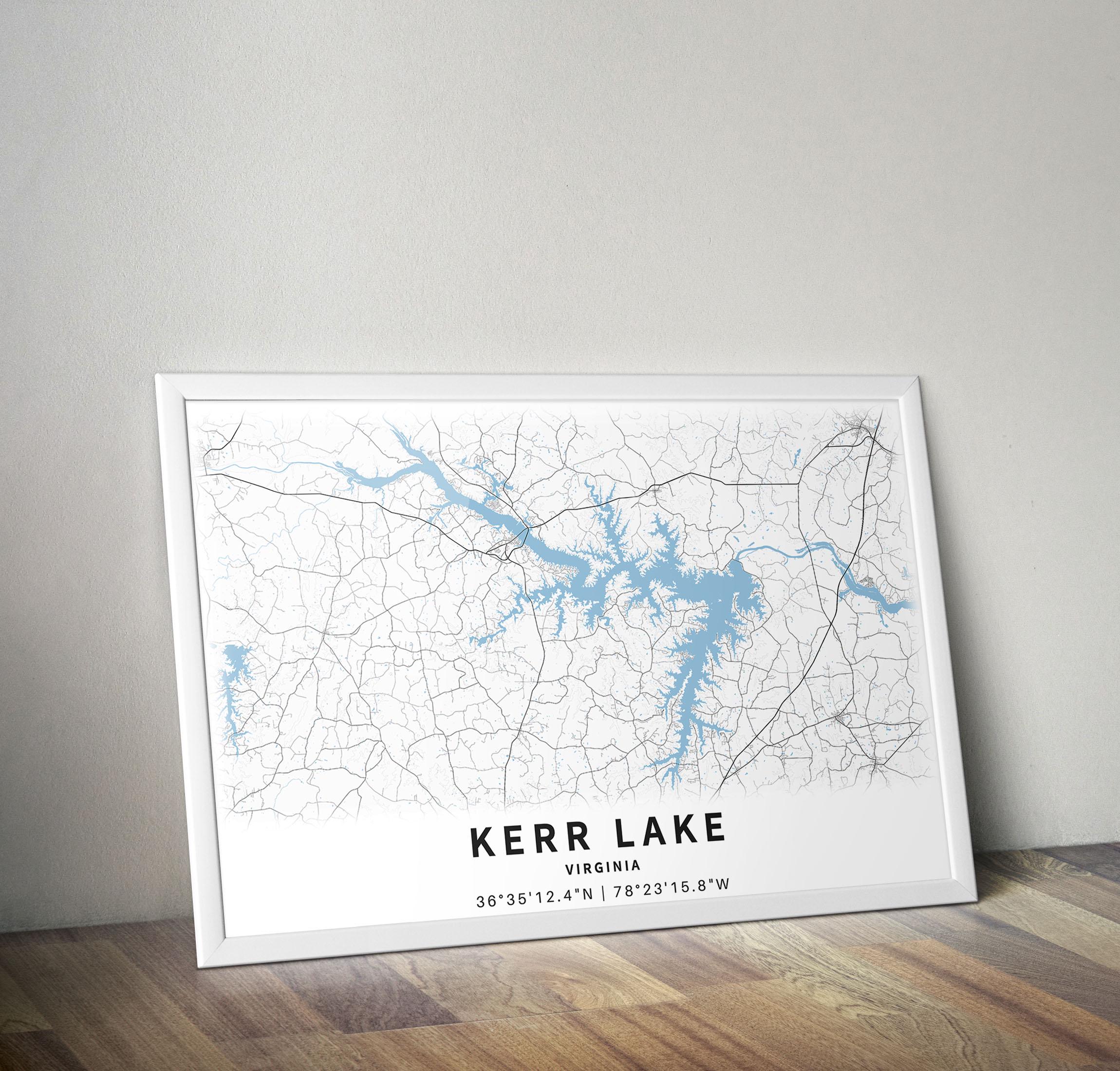 Kerr Lake Map Poster, Printable North Carolina Virginia Lake House ...