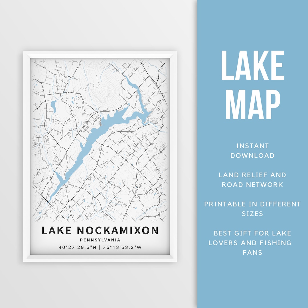 Printable Map of Lake Nockamixon, Pennsylvania Instant Download Lake
