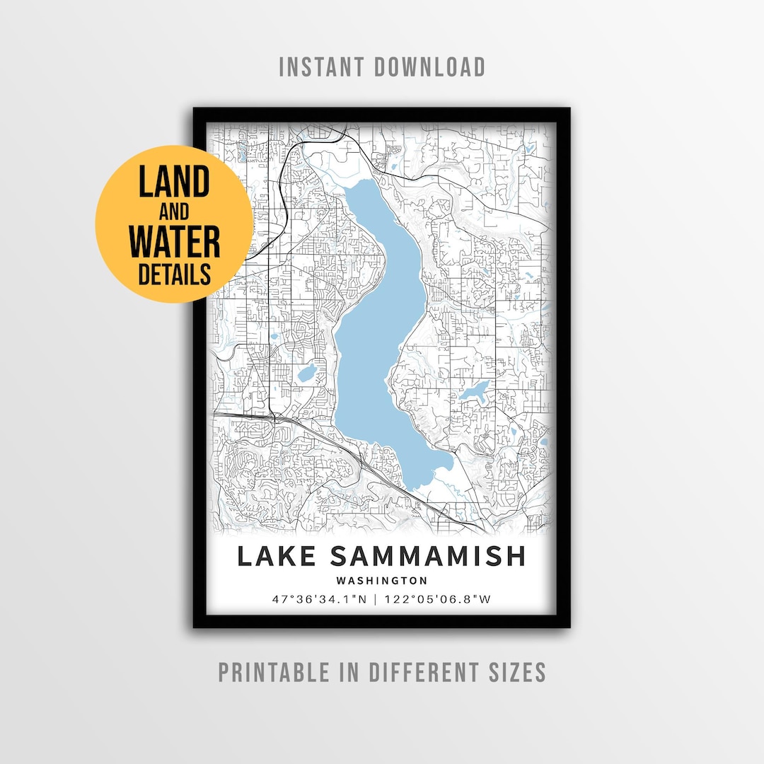 Lake Sammamish Map Poster Washington Printable Lake House Decor Il Jr3g 