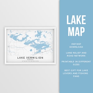 Mappa stampabile del lago Vermilion, Minnesota, Stati Uniti - Download istantaneo \ Mappa del lago \ Poster della mappa \ Arredamento della casa sul lago \ LakeLife \ Pesca \ Canottaggio