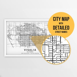 Printable Map of Visalia, California, USA with Street Names - Instant Download \ City Map \ Travel Gift \ City Poster \ Road Map Print