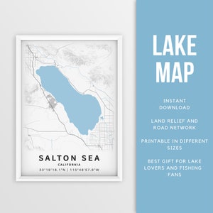 Druckbare Karte von Salton Sea, Kalifornien, USA - Sofort Download \ Lake Map Poster \ Lake House Decor \ LakeLife \ Angeln \ Bootfahren
