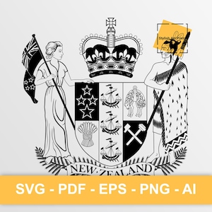 New Zealand coat of arms, New Zealand Vector Clipart - SVG \ PNG \ PDF \ Instant Download \ Cutting \ State Sign \ New Zealand emblem