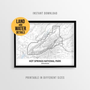 Hot Springs National Park Topographic Map Poster, Arkansas Hiking Art (Instant Download)