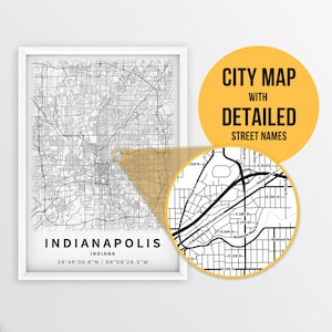Indianapolis, Indiana, USA Karte mit Strassennamen - sofortiger Download ~ Karte ~ ~ Karte ~ Stadt / Stadtplan ~ Strassenkarte
