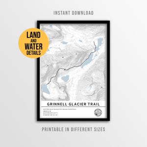 Grinnell Glacier Trail Map Print, Glacier National Park Hiking Gift (Instant Download)