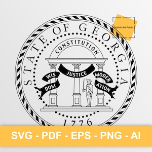 Sceau de l'État de Géorgie, Géorgie Vector Clipart - SVG \ PNG \ PDF \ Téléchargement instantané \ Découpe \ Signe de l'État \ Licence commerciale