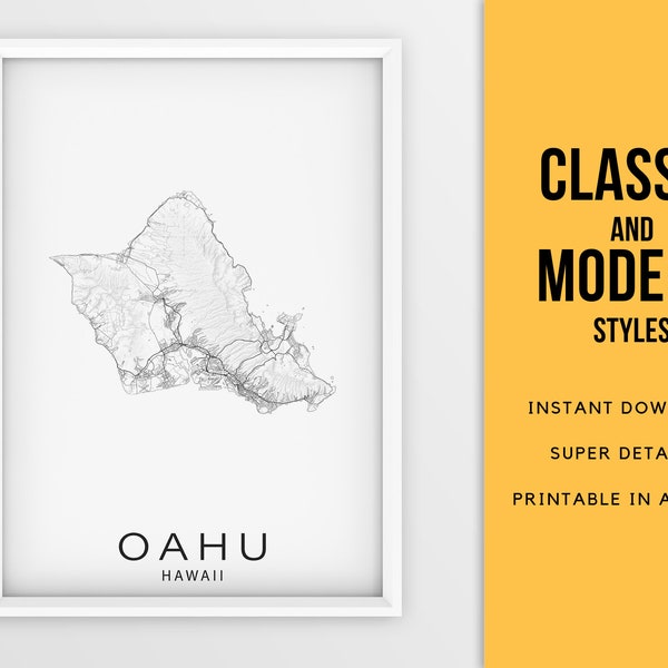 Oahu HI map print, Oʻahu Honolulu city map - Instant Download \ Street Map \ Wall Art \ Printable Poster