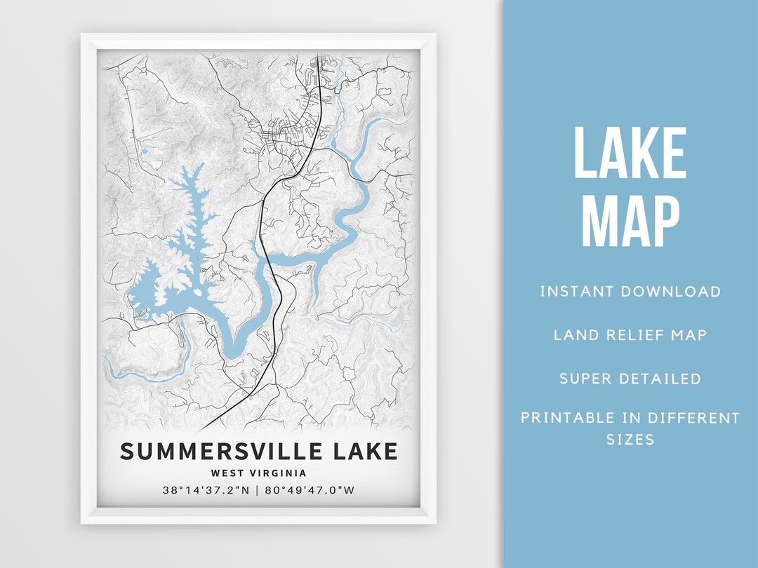Printable Map of Summersville Lake West Virginia Instant Etsy