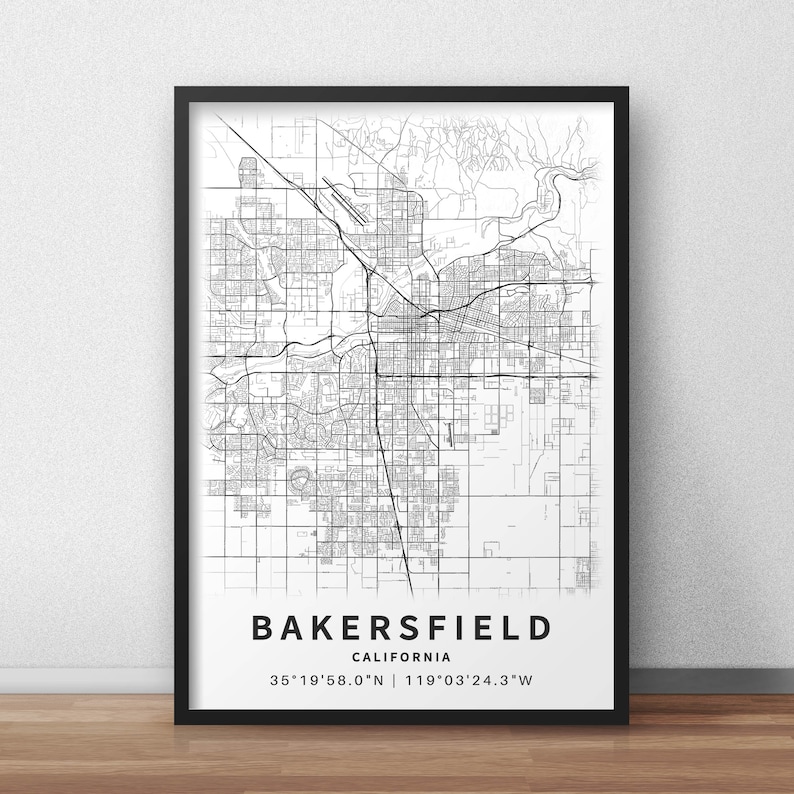 Printable Map of Bakersfield California CA United States - Etsy
