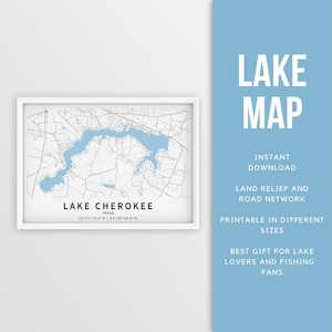 Mappa stampabile del lago Cherokee, Texas, Stati Uniti - Download istantaneo \ Mappa del lago \ Poster della mappa \ Arredamento della casa sul lago \ LakeLife \ Pesca \ Canottaggio