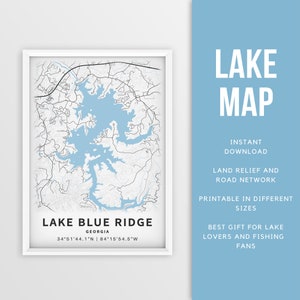 Druckbare Karte von Lake Blue Ridge, Georgia, USA - Sofort Download \ Lake Map \ Map Poster \ Lake House Decor \ LakeLife \ Angeln \ Boating