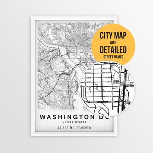 Washington DC Map with Street Names, Printable District of Columbia Poster (Instant Download)