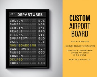 Custom Airport Departures Board - Digital Download \ Wall Art \ Travel Art Prints \ Pilot Gift \ Travel Planner