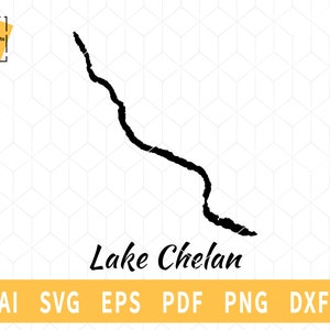 Arquivo vetorial do mapa SVG do lago Chelan, mapa de Washington - download instantâneo \ Corte \ Silhueta do lago \ Licença comercial