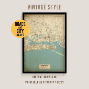 Biloxi, Mississippi Vintage Style Map, Printable Biloxi City Poster (Instant Download)