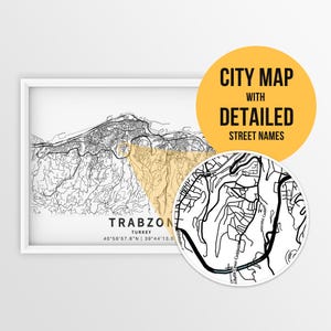 Druckbare Karte von Trabzon, Türkei mit Straßennamen - Sofortiger Download ""Karte""."