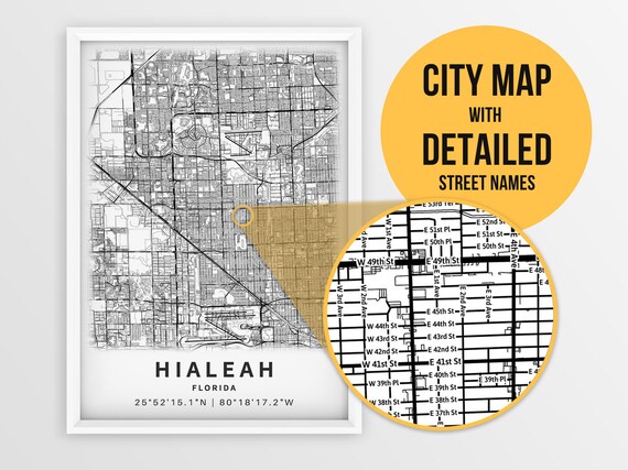 Mapa imprimible de Hialeah FL Florida mapa de la ciudad con - Etsy España Mapa imprimible de Hialeah FL Florida mapa de la ciudad con - Etsy España