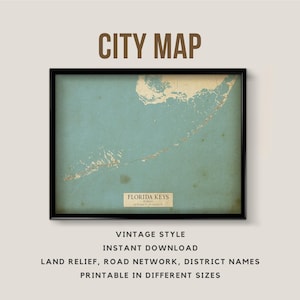 Afdrukbare kaart in vintage-stijl van Florida Keys, Florida, VS - Instant Download \ Stratenplan \ Kaartposter \ Antieke \ Kaartafdruk \ Key West-cadeau