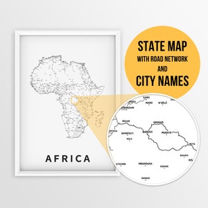 Printable Map of Africa Continent With City Names Instant Download Road ...