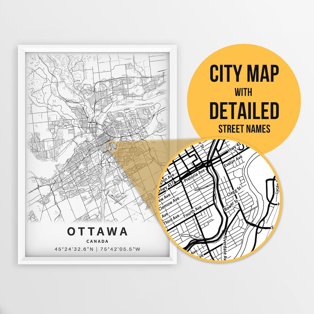 Printable Map of Ottawa, Ontario, Canada With Street Names Instant
