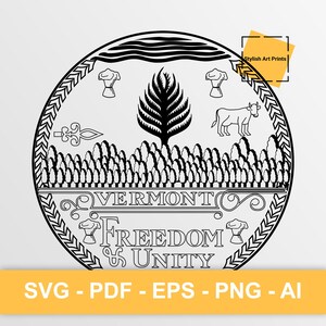 Sceau de l'État du Vermont, Vermont Vector Clipart - SVG \ PNG \ PDF \ Téléchargement instantané \ Découpe \ State Sign \ Commercial License \ Vermont Crest