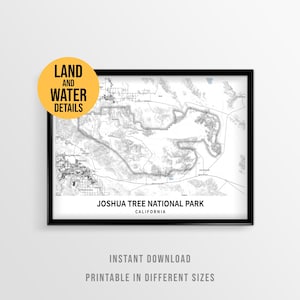 Joshua Tree National Park Map Poster, Printable California Topography Map (Instant Download)