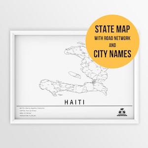 Mapa do Haiti para impressão com nomes de cidades e estradas - Download instantâneo \ Mapa do país \ Impressão de mapa \ Mapa de alfinetes \ Planejador de viagens \ Arte de parede